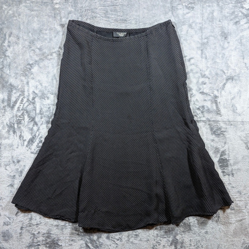 Talbots Womens Silk Polka Dot A-Line Skirt 10P Black Petite Career Classic